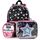 Schoolyard Vibes 17" 3 Piece Backpack Set With Headphones and Kids Lunch Box, Black/Pink
